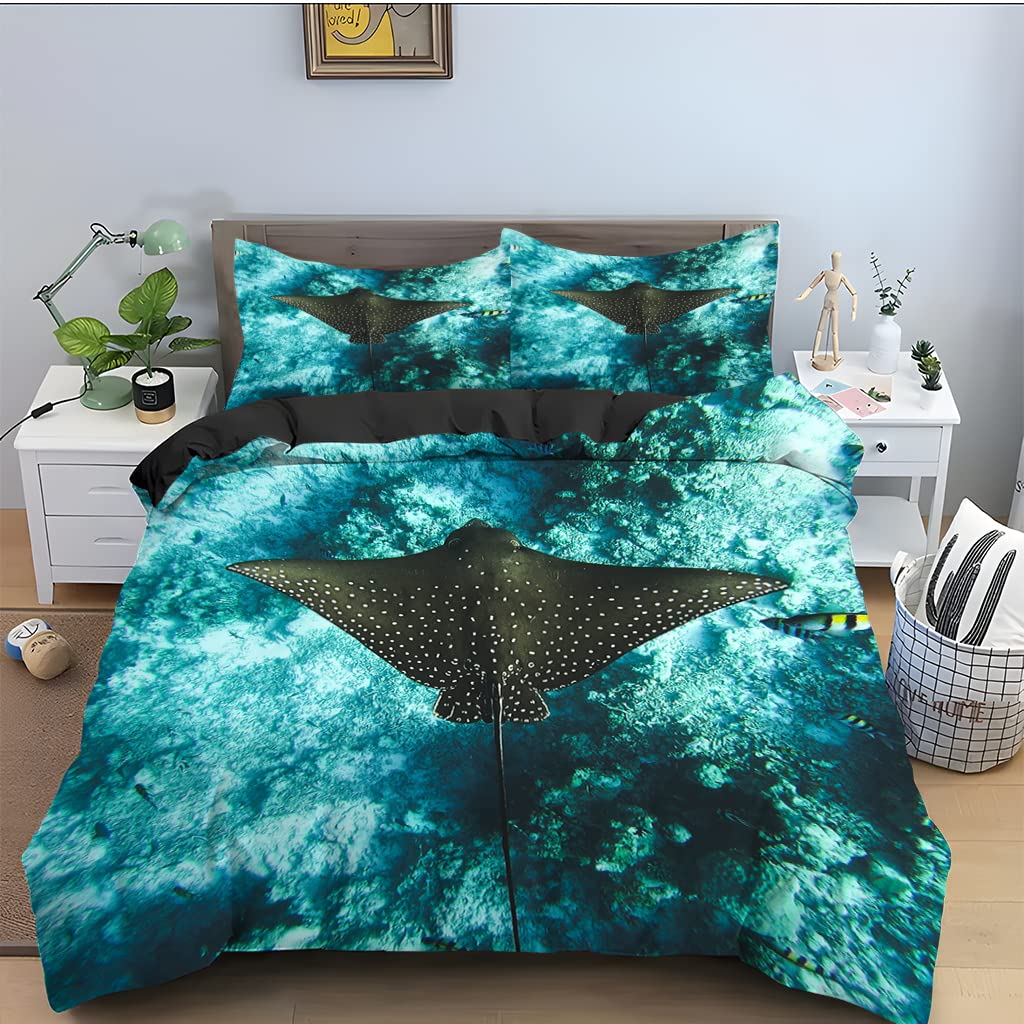 Parure housse de couette 110g/m² poisson bleu pour une chambre d'enfant douce et apaisante