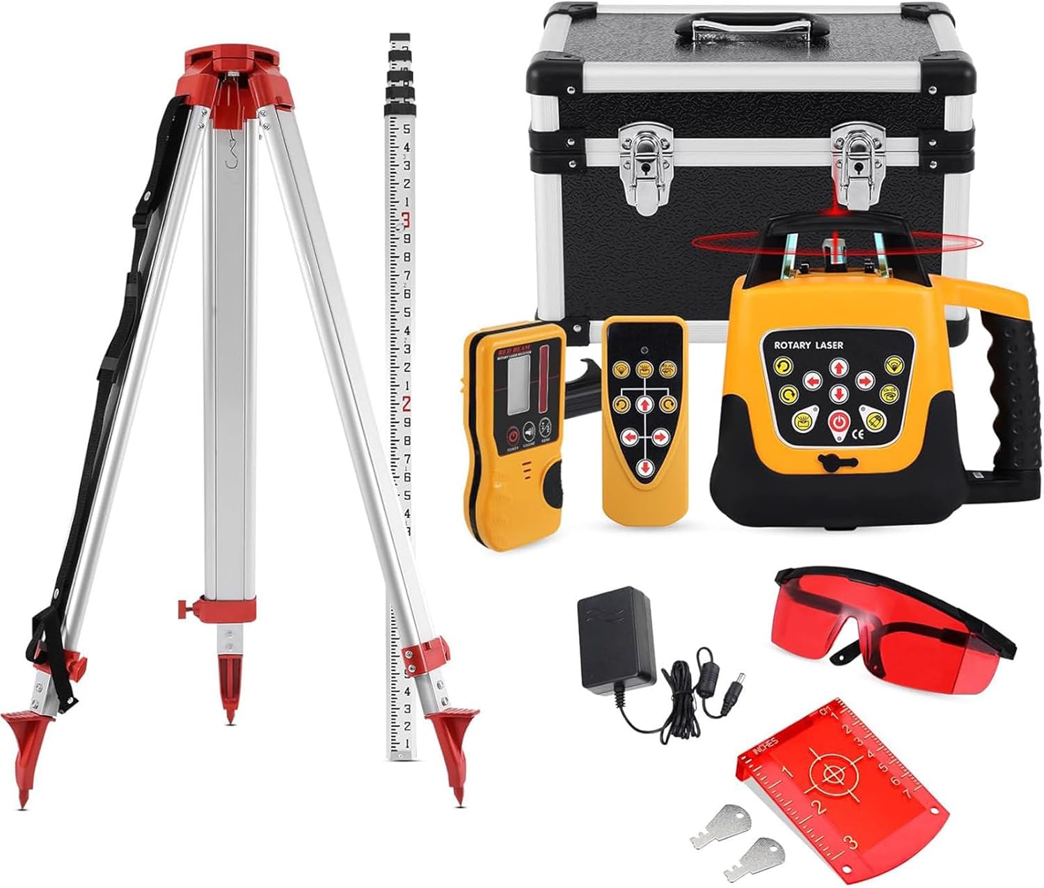 Rotary Laser Level Kit with Receiver & Detector Holder - Accurate Construction Leveling Tool for Professional Use & DIY Projects