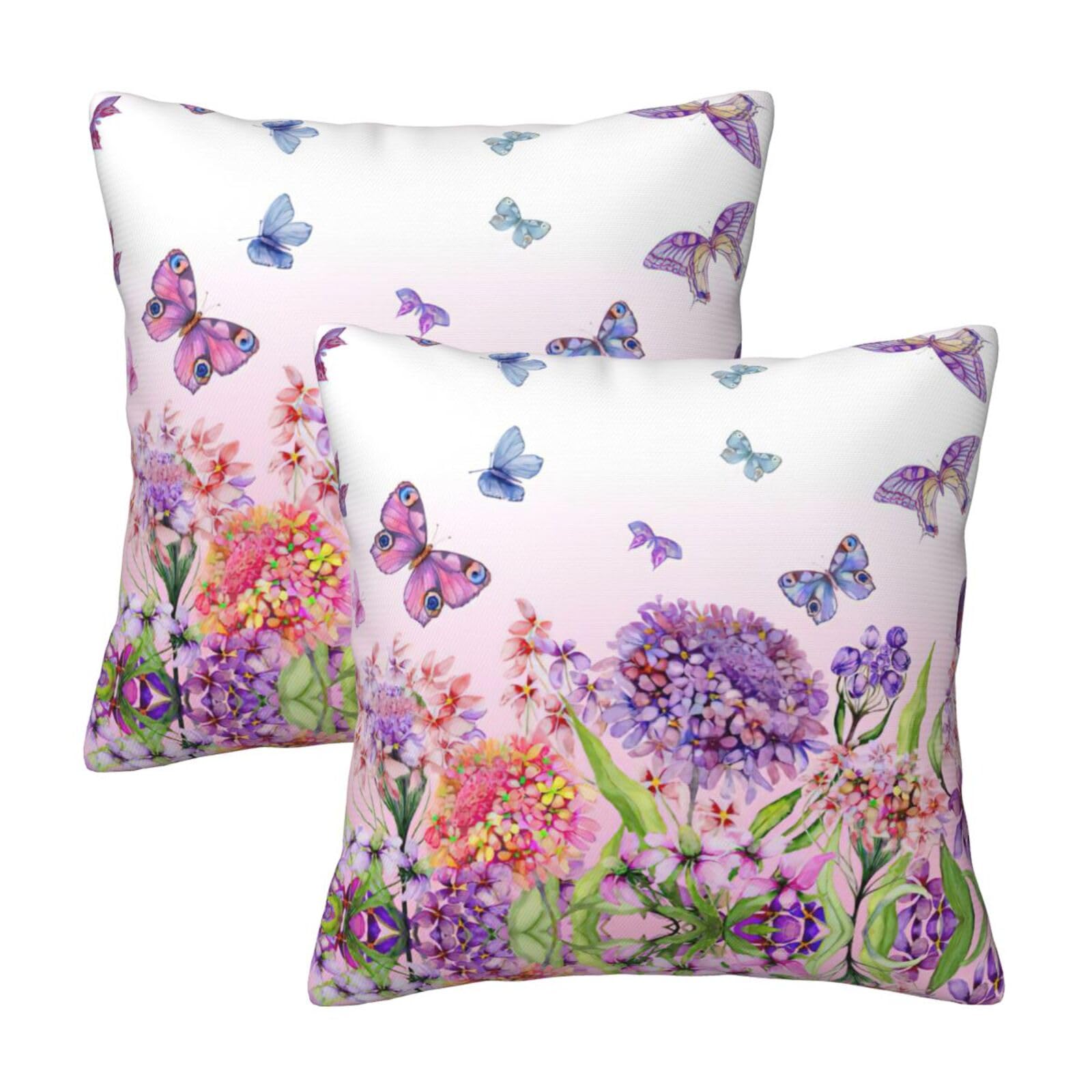 Kfjghhl Beautiful Vivid Flowers Colorful Butterflies Throw Pillow Covers Decorative Farmhouse Couch Pillow Case 4 Sizes Square Cushion Pillcase