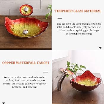 強化ガラス 洗面台蝶形シンク滝の蛇口付き バスルーム シンク バニティ シンク 強化ガラス 洗面台蝶形シンク滝の蛇口付き バスルーム シンク