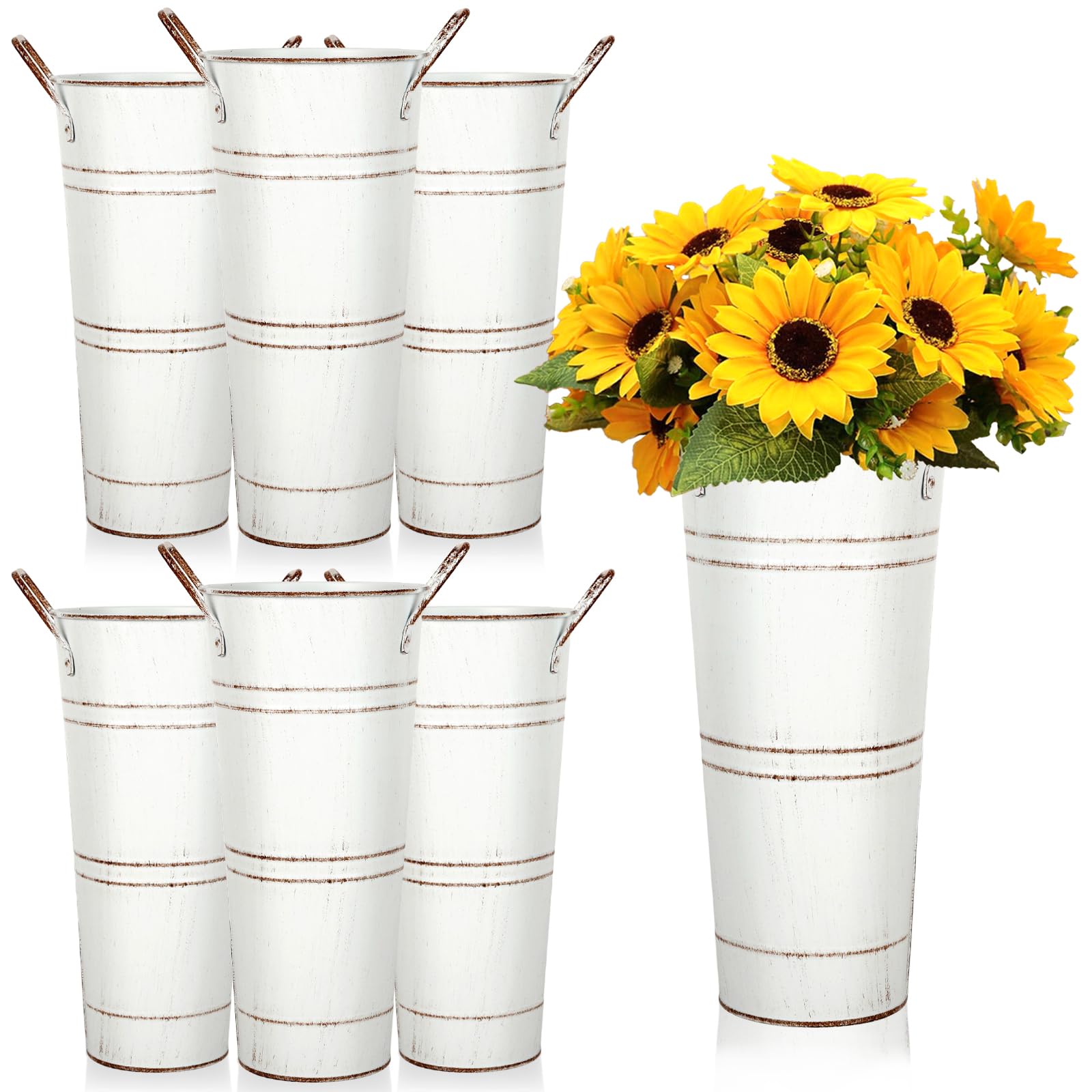 Luxshiny Galvanized Metal Flower Bucket Vintage Rustic Flower Pot With Handle