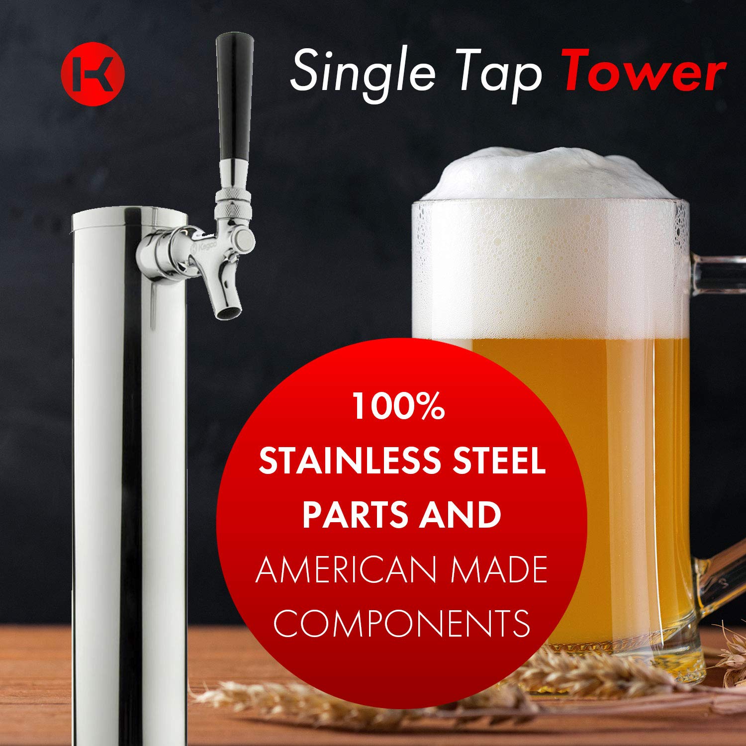 Kegco 3PHBK209S-1 Keg Dispenser, 1 Tap, Stainless Steel