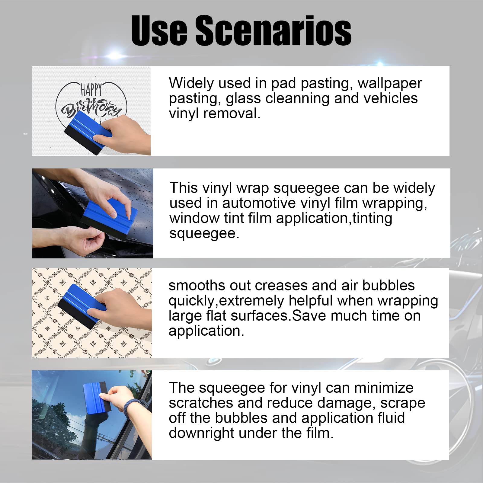 2-Piece Plastic Felt Squeegee Set - Decal Application Tool For Vinyl, Window Tint & Wallpaper