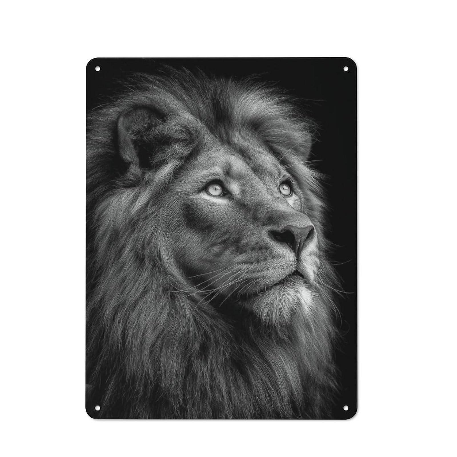 Junmoney Lion Portrait In Black And White Retro Metal Wall Sign 40X30cm For Man Cave Or Games Room, A Housewarming Gift For Games Room Collectors