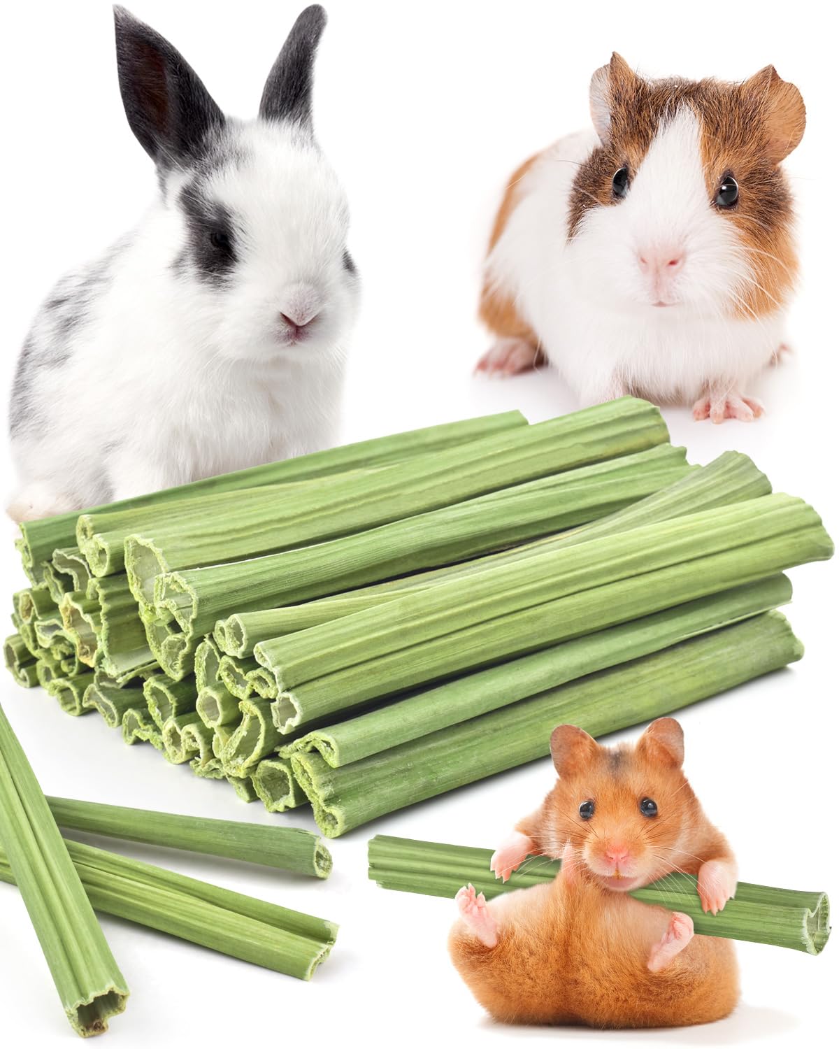 Bissap Rabbit Chew Sticks 35PCS, Natural Papaya Stems Bunny Chews Treats for Rabbits Hamsters Chinchillas Guinea Pigs Small Animals Organic Molar