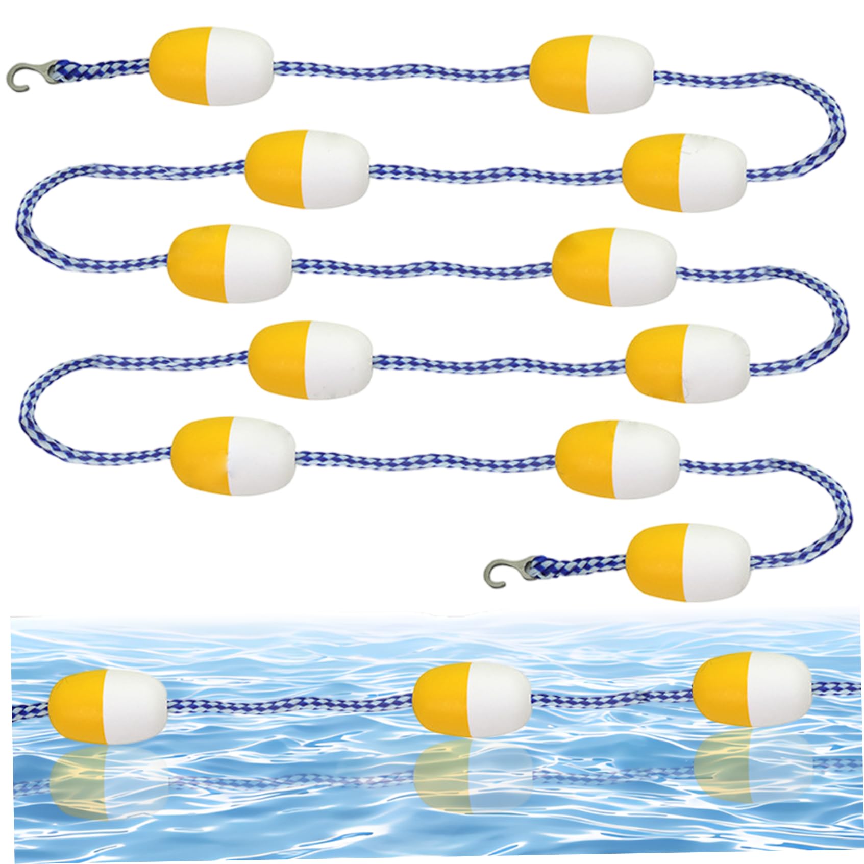 Flotteurs de corde de piscine jaune haute visibilité de 16,4 pieds avec crochets