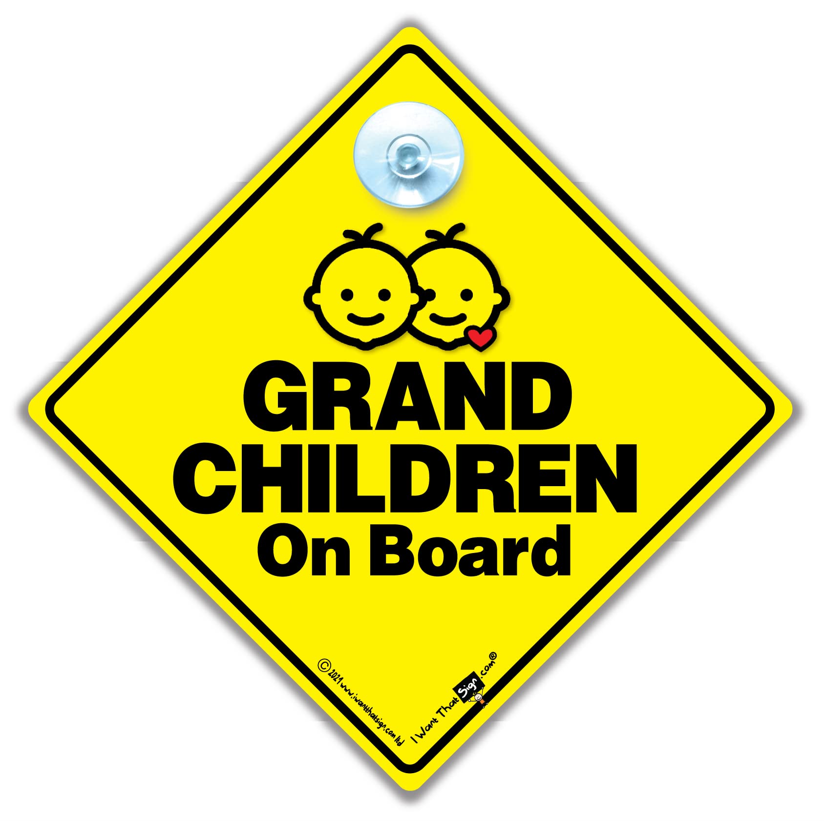 Iwantthatsign.com Yellow And Black Grandchildren On Board Car Sign, Baby On Board Sign, Grandchild On Board, Designed To Let Other Road Users A Child Is In The Car, 14 Cm X 14Cm X 2Cm