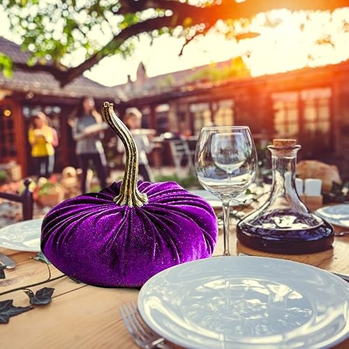 Miniatura 2 de EMRELOD Calabazas artificiales de terciopelo para decoración de Halloween, fiestas, centros de mesa, decoración de casa de campo, Acción de Gracias