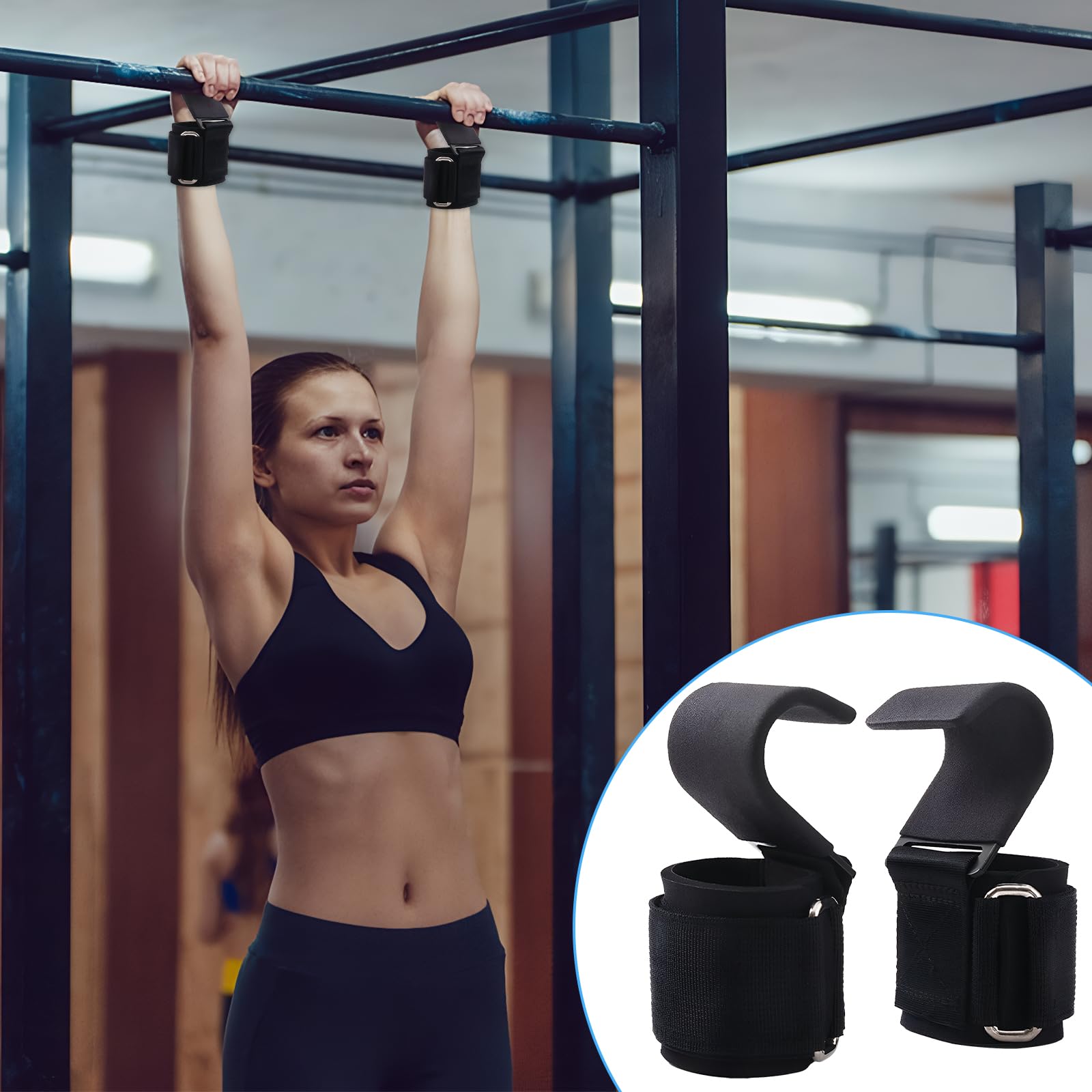 2 Paare Zughilfen Krafttraining, Zughilfe Haken, Lifting Straps, Griffhilfen Kraftsport, für Krafttraining, Bodybuilding, Fitness Unisex (Schwarz)