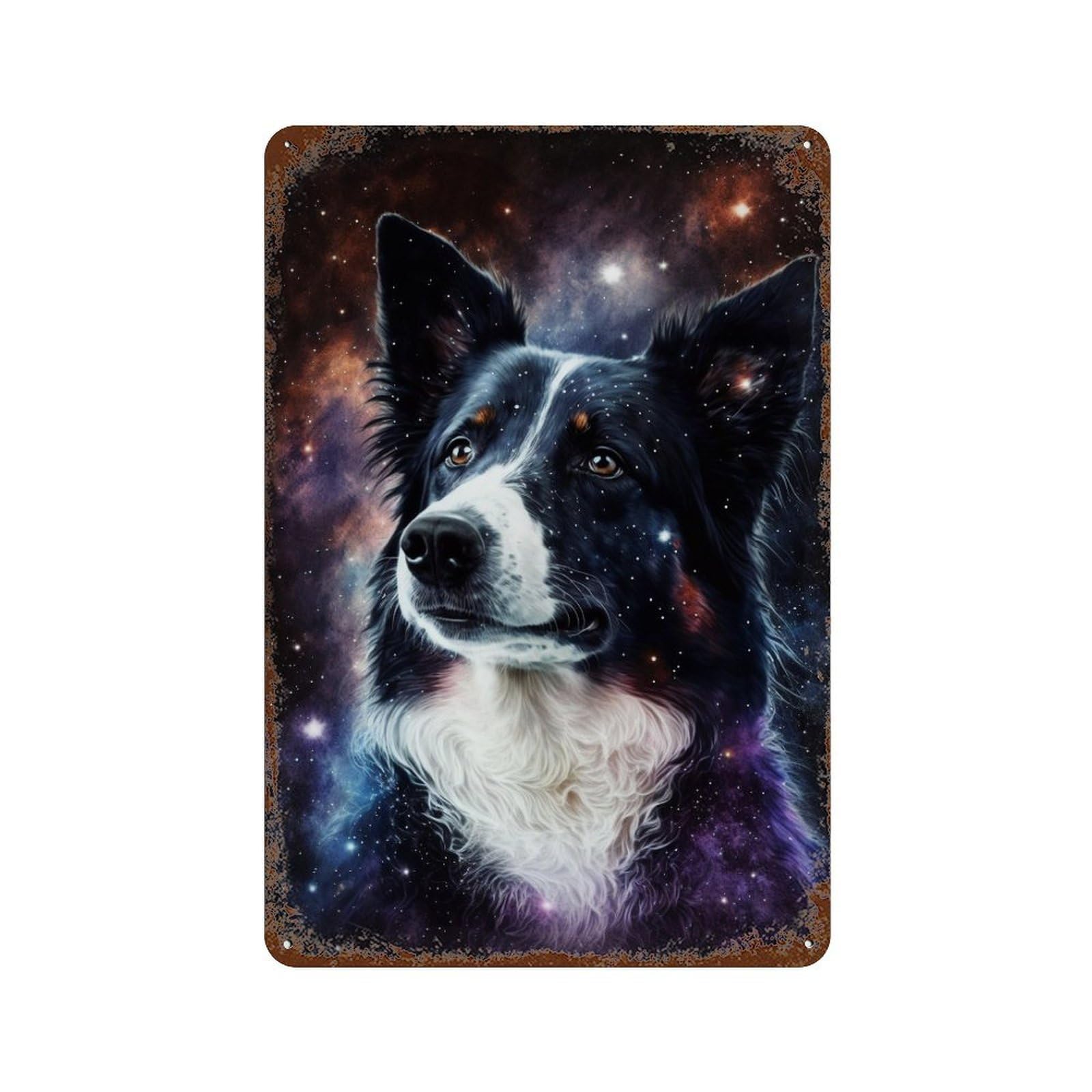 Rust Effect Galactic Pup Portrait -1 Rustic Tin Plaque 11.8"x7.9", Shabby Chic Decor for Basement, Hobby Room And Garage Decor