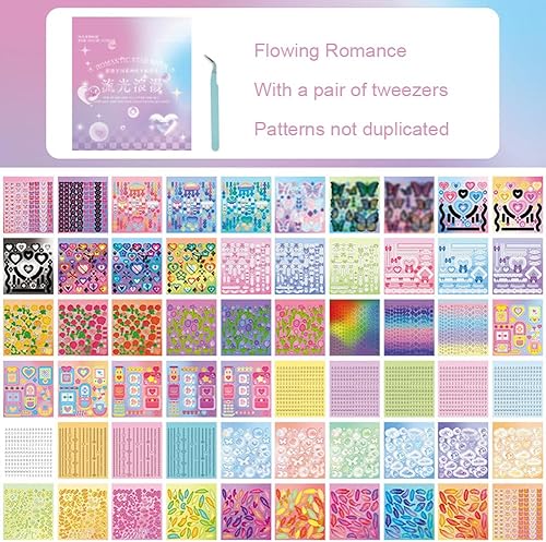 Miniatura 2 de 60 hojas de calcomanías brillantes de cinta de mariposa, bonitos lazos de burbujas coreanas, corazón, estrellas, diario de basura, calcomanías