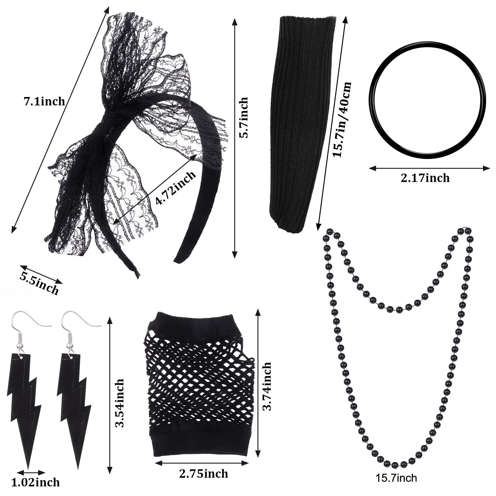 IDOTTA 80s Fancy Dress Costume Accessories Set,1980s T-Shirt Skirt Tutu Headband Gloves Earring Necklace Leg Warmers for Women Girls Party Retro Dress up - Image 4