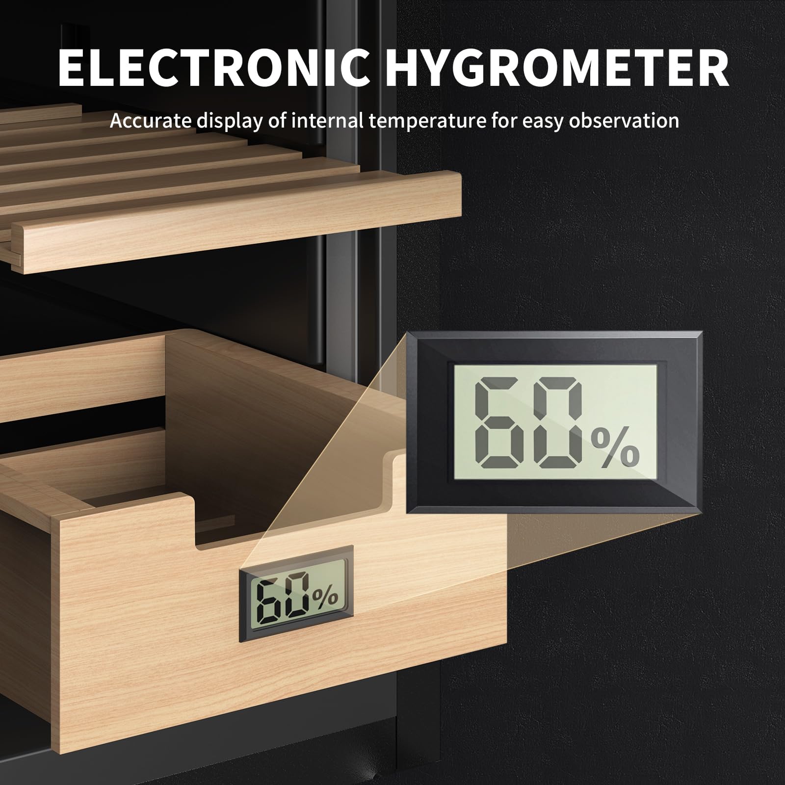 NEEDONE Armoire de 150 unités avec système de contrôle électrique de la température de chauffage et de refroidissement, fabriquée avec étagères et tiroir en bois de cèdre espagnol avec hygromètre,