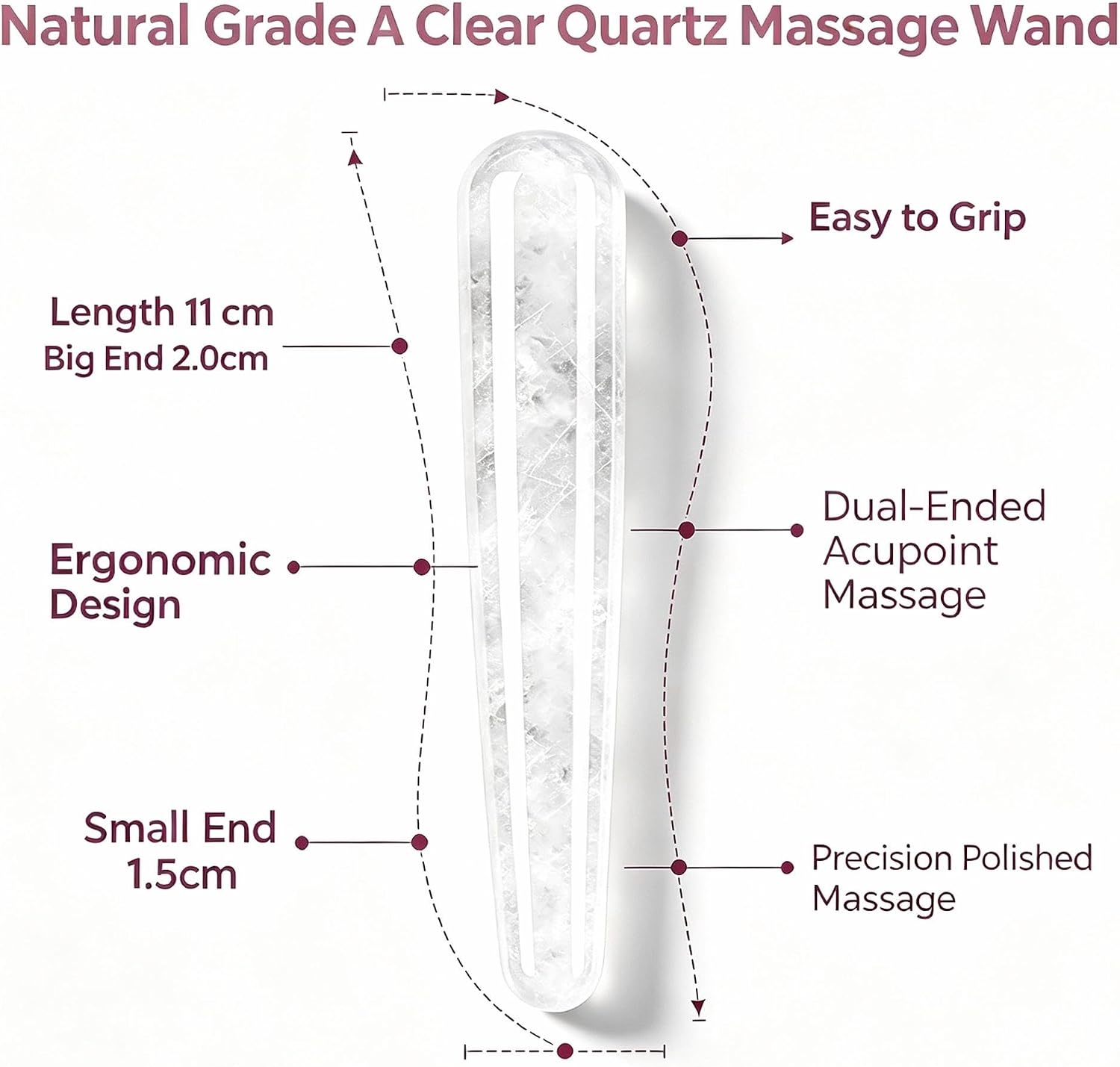 White Crystal Natural Stone Acupressure Massage Stick for Face, Eye & Body Self-Care, Trigger Point Relaxation Gua Sha Tool, Natural Crystal Stone Massager to Ease Muscle Tension & Discomfort