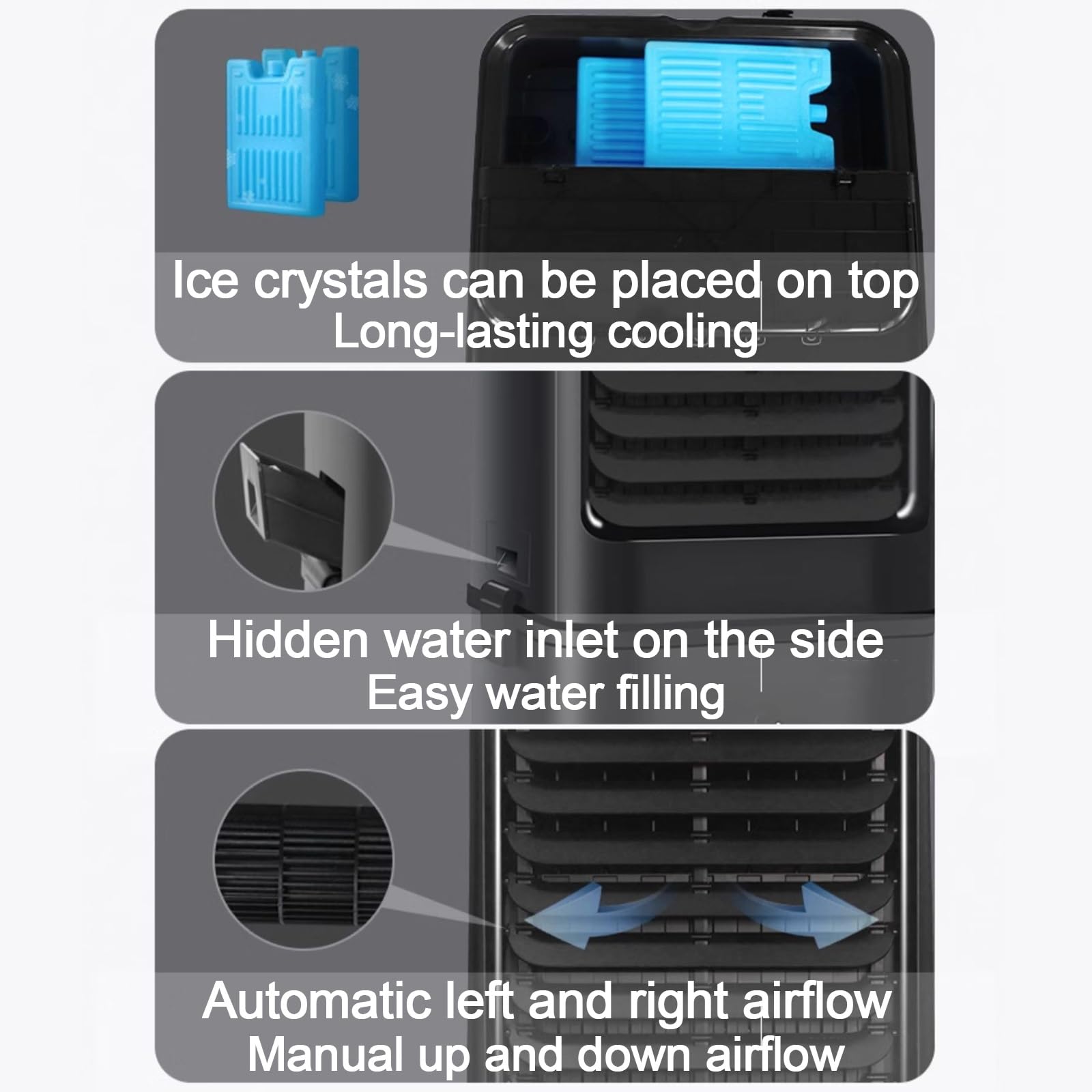 Raffrescatore Evaporativo Portatile con Serbatoio Dell'acqua da 40 L | Design con Riempimento Dall'alto, Timer da 15 ore, Controllo Touch e Telecomando, Nero, per Camera da Letto e Ufficio