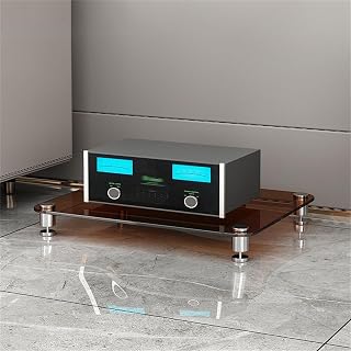 1/2/3/4 Tier Stereo Rack AV Media Stand with Tempered Glass Shelves, Audio Rack Tower CD Record Player Stereo Receiver AV Equipment Cabinet Display Stand,Brown,1 Tier