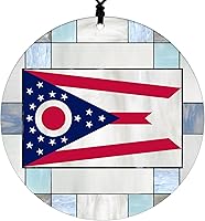 Vista 56 de New Hampshire Christmas Ornament - Faux Stained Glass Design Effect Featuring State Flag - 2026 Hanging Acrylic Disc Decoration for Tree - Unique