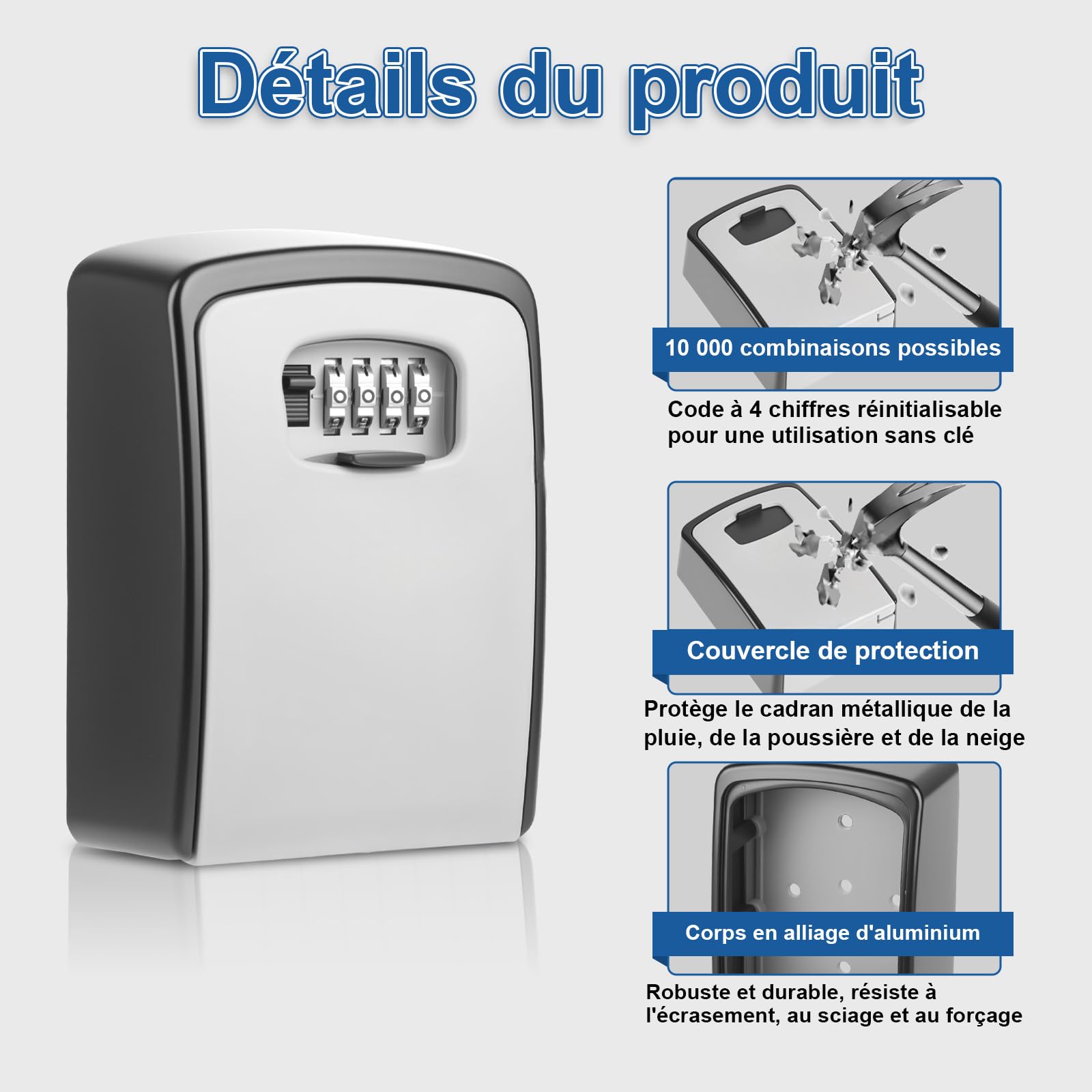 Diyife Boite a Clef Grande Capacité, Anti-Intempéries Boite a Clefs Murale | 145x105x55mm (HxBxT) - Gris, Boite a Clefs Securisee Exterieur avec Code 4 Chiffres, pour Clés et Cartes