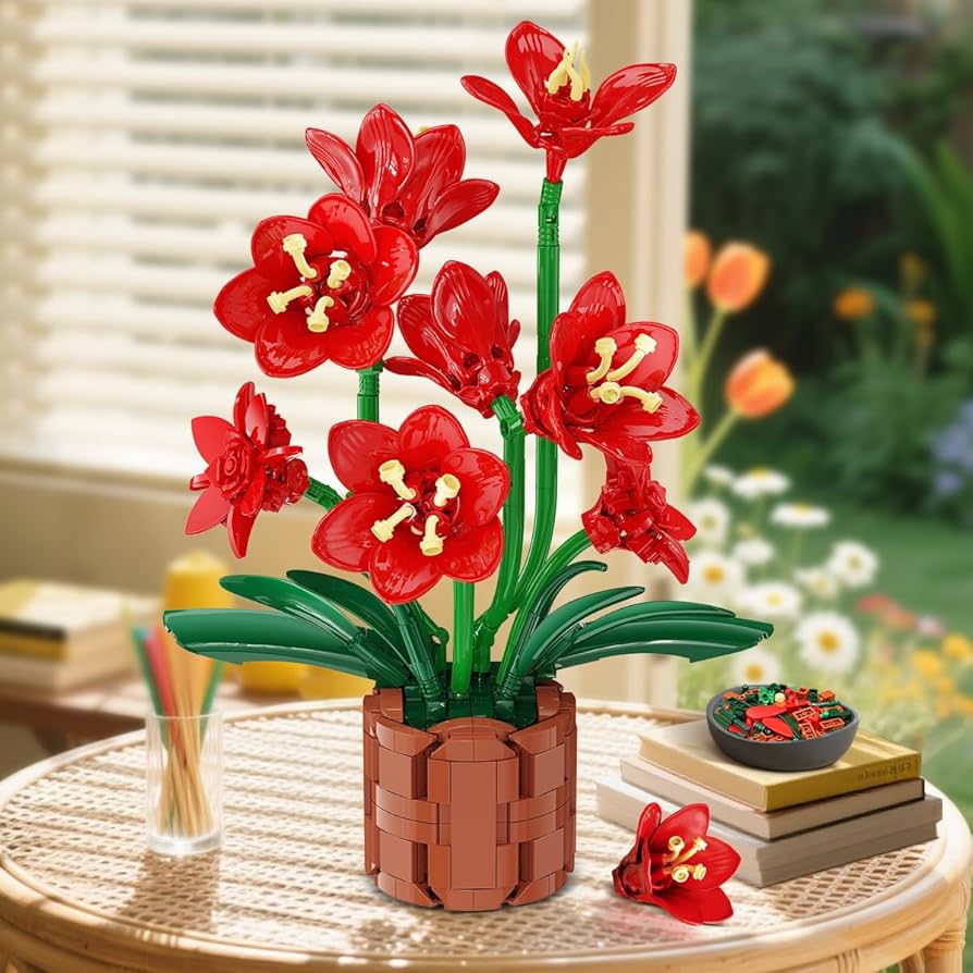 Amazon.com: PLAXSOON Amaryllis Flowers Bonsai Building Set