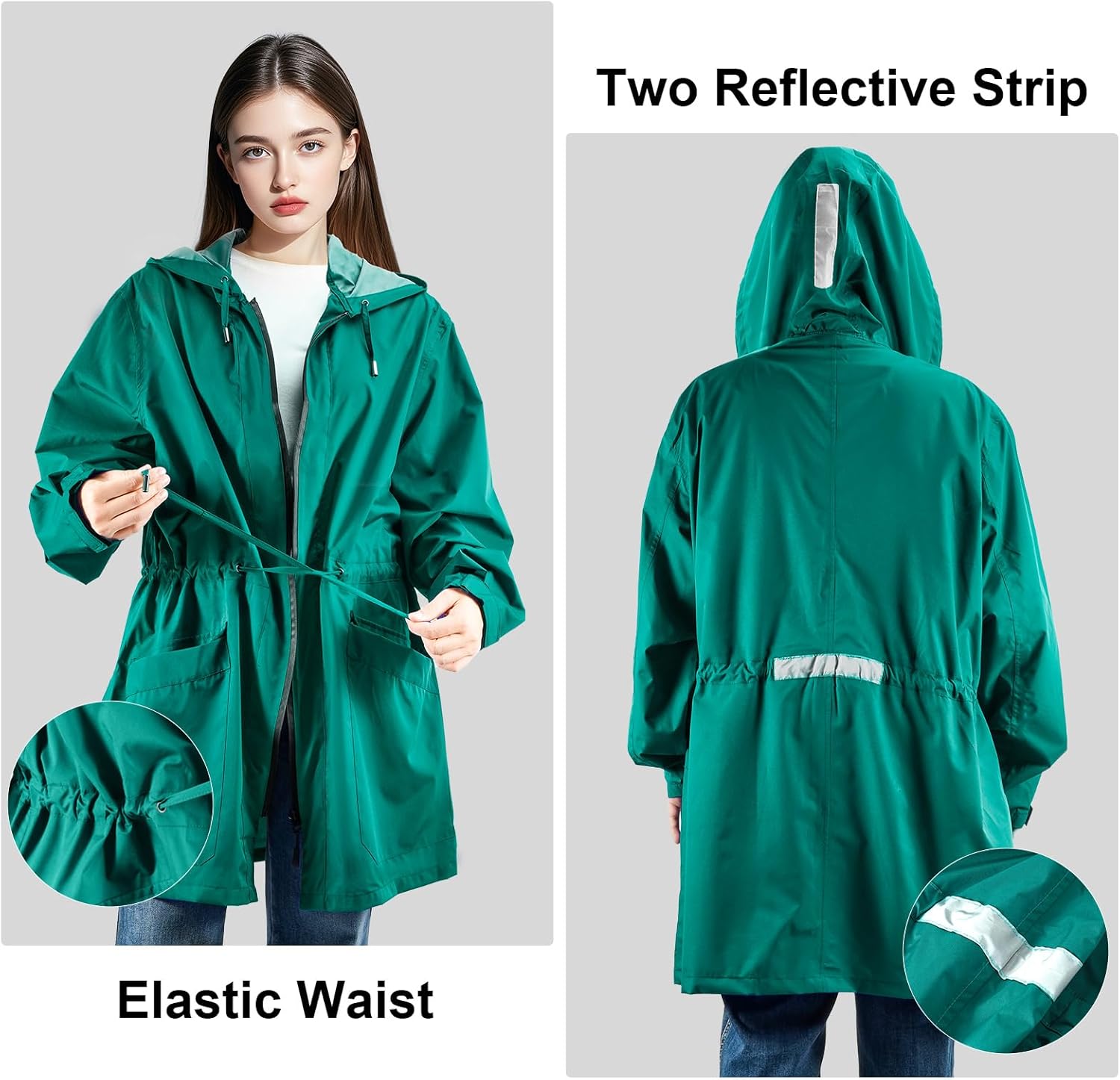 SOPPY Women Waterproof Raincoat Ladies Rain Jacket with Hood, Lightweight Unisex Rain Coat Windbreaker Trench - Image 6