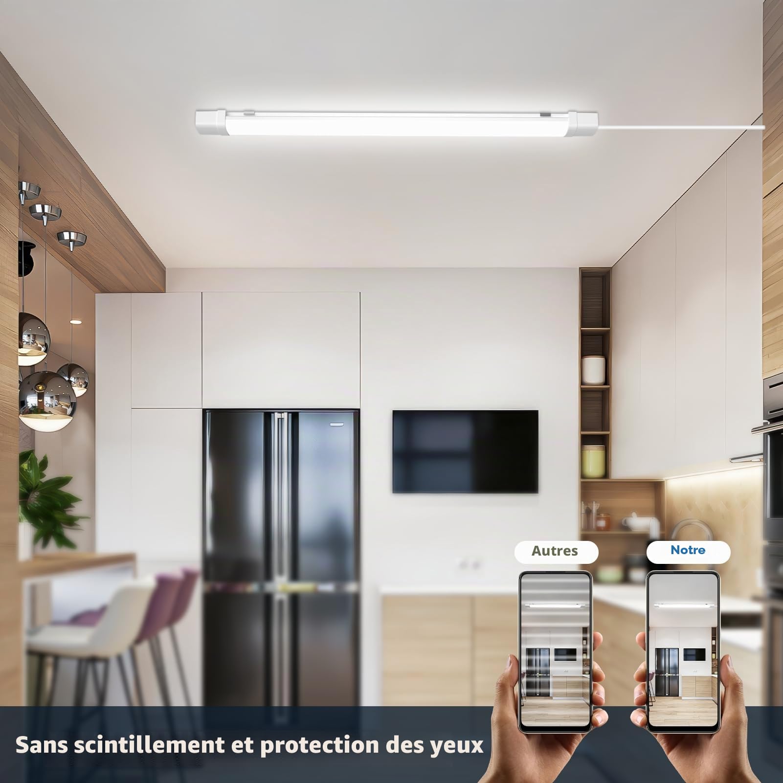 Viugreum Lot de 4 Réglette LED 120cm Connectable, IP66 Étanche 40W 4000LM Neutre Blanc 4500K, LED Lampe Fluorescente avec Chaîne Suspendue, Néon Led Garage Plafonnier pour Salle de Bain, Bureau