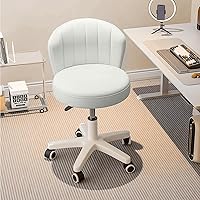 HDHNBA Small Round Rolling Desk Chair PU Leather Height Adjustable Swivel Stool for Home Office Vanity Bedroom