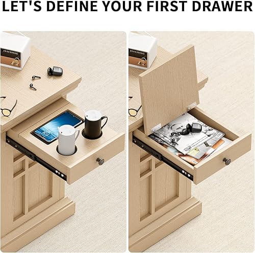 Miniatura 5 de JUMMICO Mesa auxiliar con cajón puertos USB y tomas de corriente mesa auxiliar con estación de carga mesita de noche estrecha con estante para