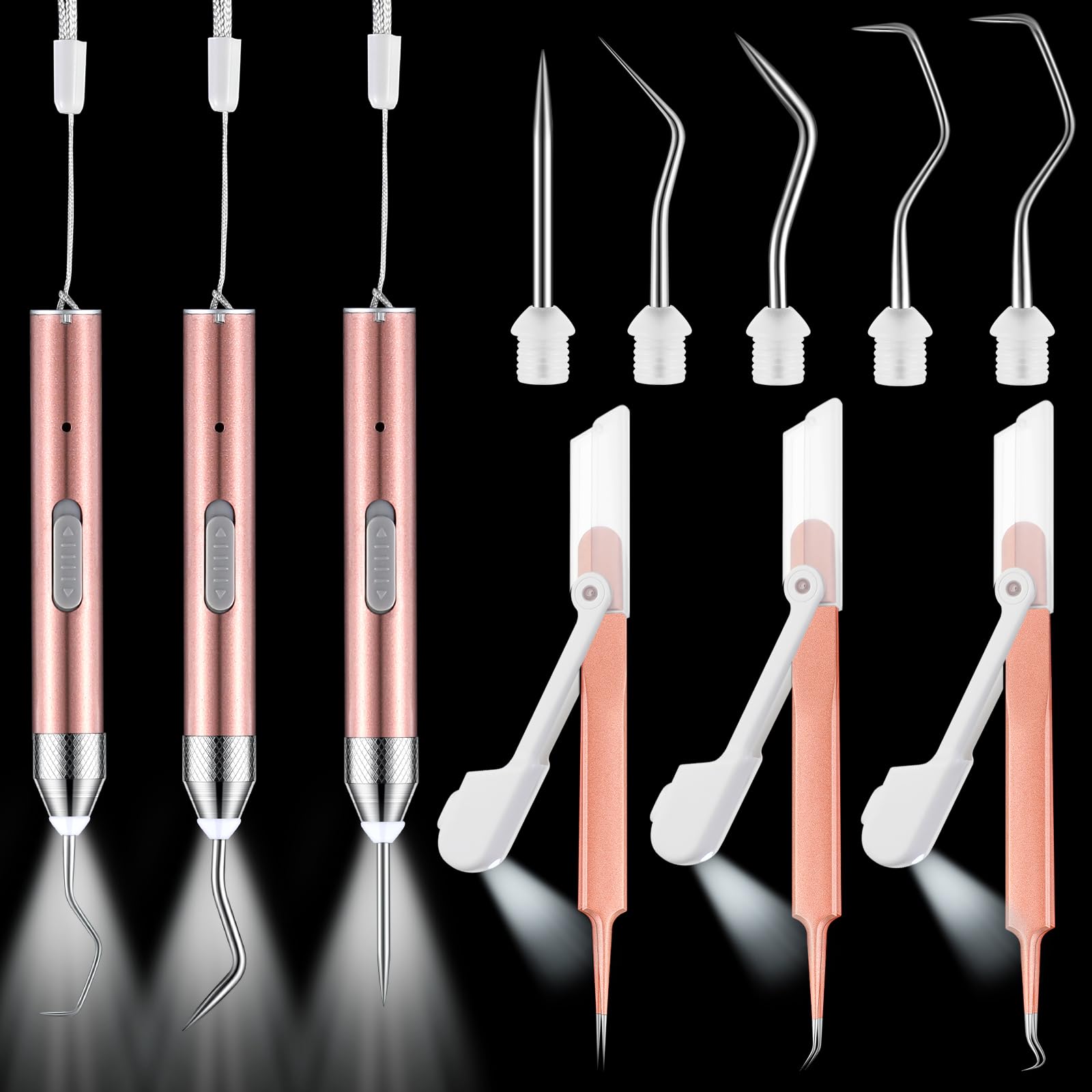 Therwen 6 Pcs Weeding Tools for Vinyl Rechargeable with LED Light Set 3 LED Pen with 5 Pin Lighted Tweezers Weeding Tools for Cutting Machine Crafting Accessories Vinyl Paper Iron on Projects Adult