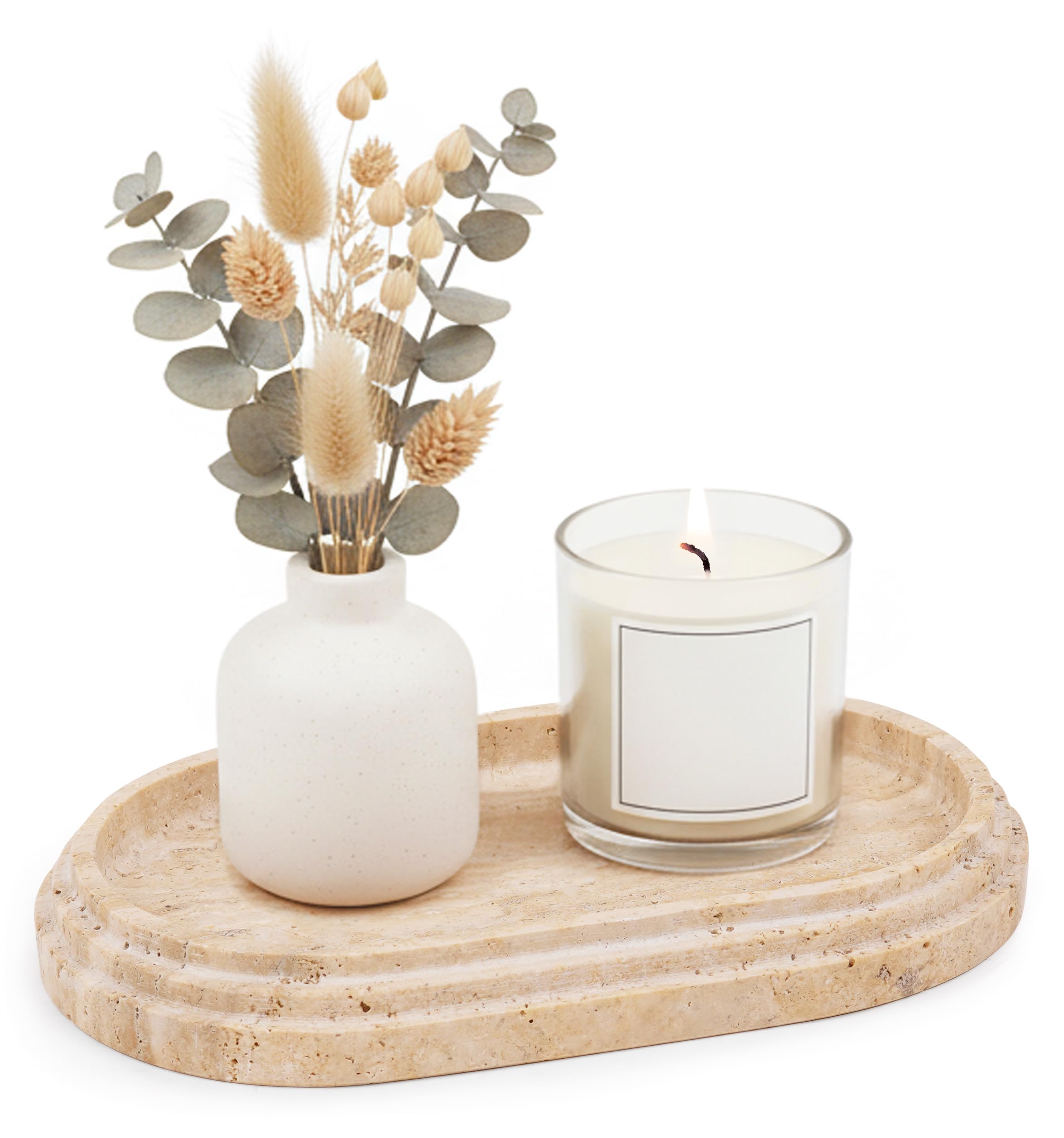SPESHSTONES Marble Dressing Table 22cm Handmade Travertine Decorative Serving Traves for Bathroom Decoration and Countertop Accessories, Perfume, Candles and Jewelry Tray for Vanity Organizers