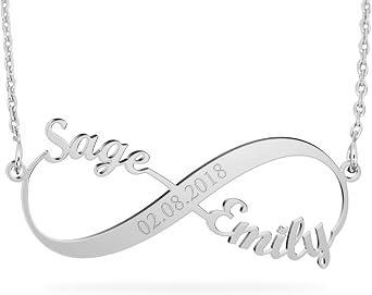 Personalized Sterling Silver Infinity Name Necklace with Date Custom Name Infinity Jewelry Anniversary Date Necklace Mother Gift
