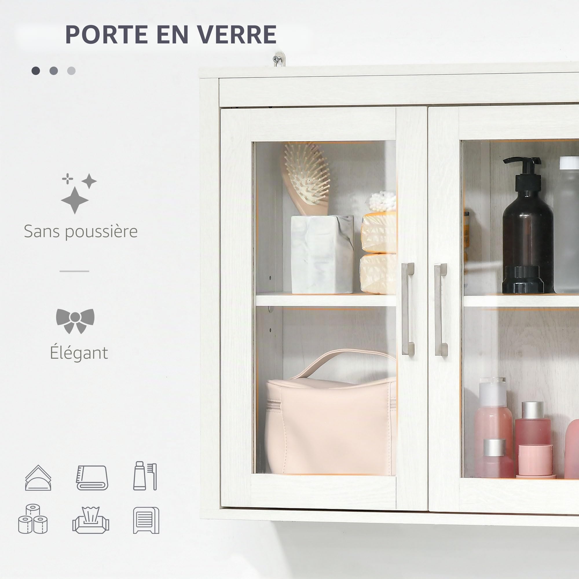kleankin Armoire Murale de Bain, 2 Portes, 60x19.5x54 cm, Blanche