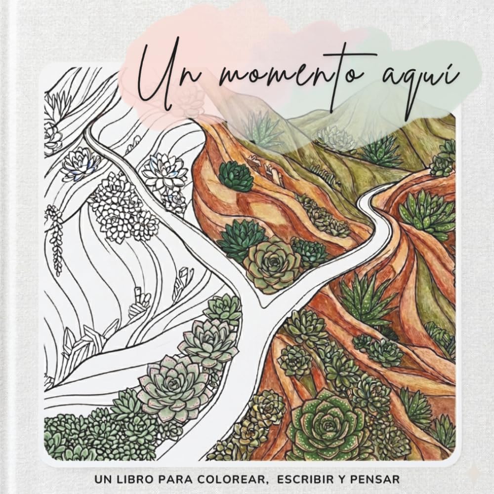 Un momento aquí: Libro para colorear, escribir y reflexionar | 45 ilustraciones para adultos con preguntas de introspección y journaling creativo