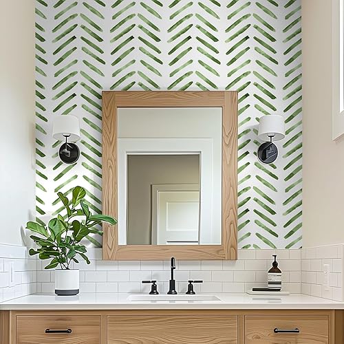 Miniatura 4 de VEELIKE Papel tapiz de espiga verde pepinillo para despegar y pegar, papel tapiz bohemio de cheurón, para dormitorio, 17.7 x 118 pulgadas, diseño