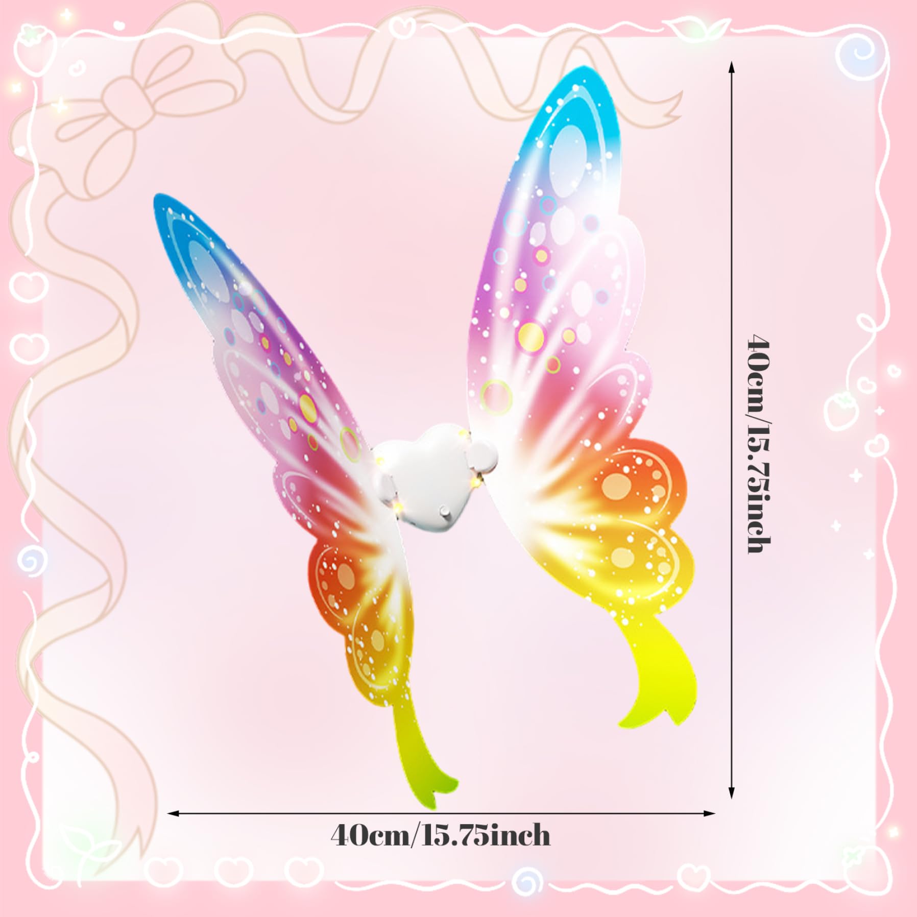 Jorzer Aile de Papillons Brillante, Aile légère légère avec des lumières LED et de la Musique pour Le Costume Chien Costume pour Enfants Lumineux Back Back Toy Little Girl Electric Move.
