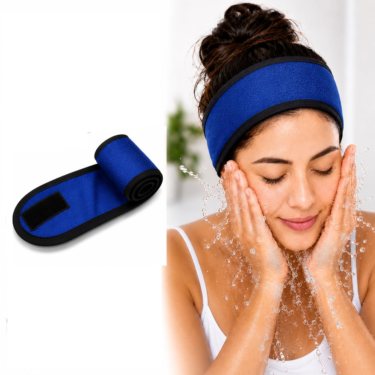 Premium Spa Makeup Headband for Women & Girls | Adjustable Velcro Facial Hair Band | Soft Honeycomb Fabric | Reusable Face Wash Headband for Skincare, Makeup, Salon, Yoga | Blue | Pack of 1-image-19