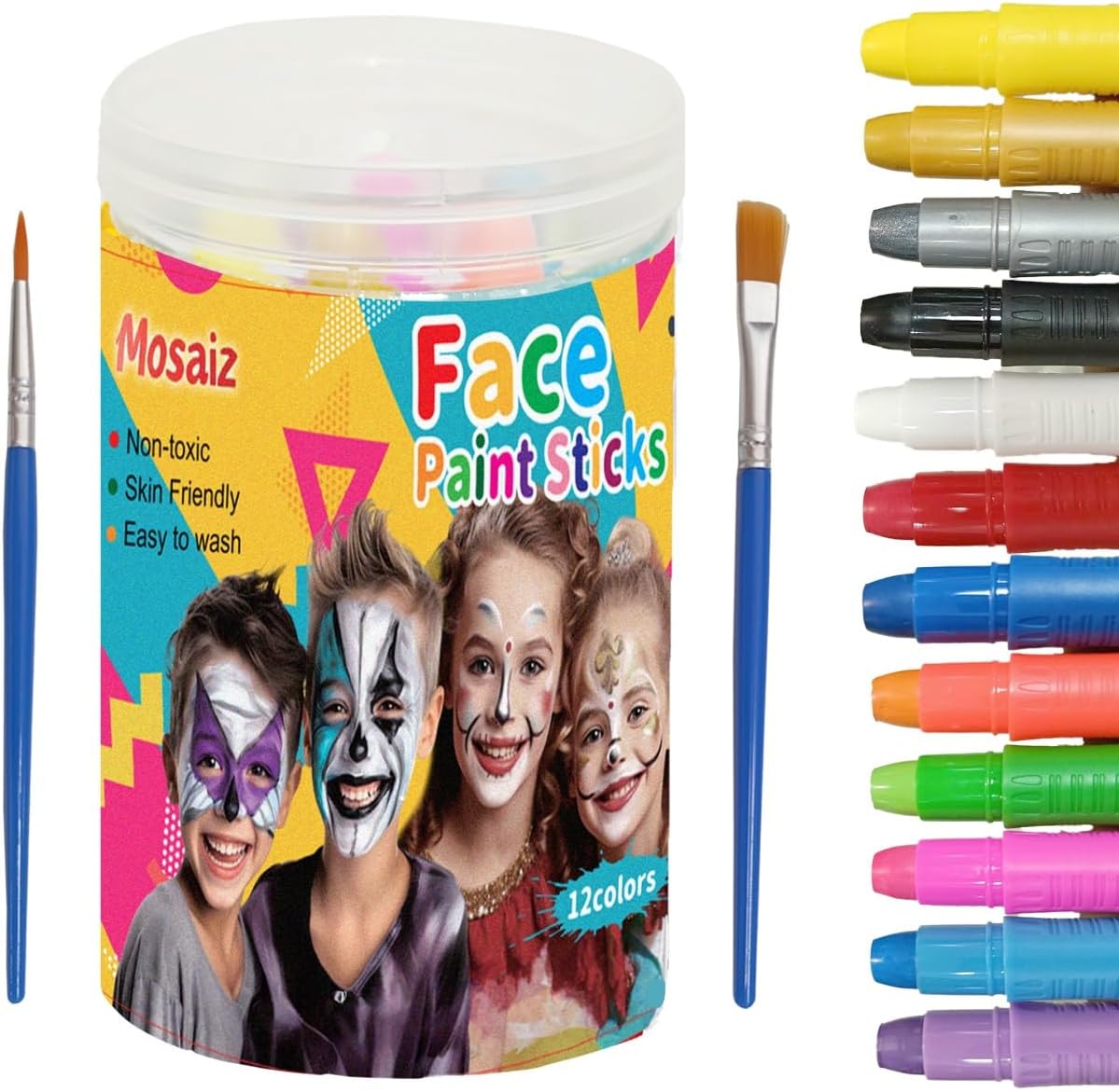 Face Paint Kits for Kids, Body Paint For Adults, Multi-Color, Water Based, Professional Face Paint Kit, Twistable and Washable Paint Sticks for Birthday's, Halloween, Cosplay Makeup