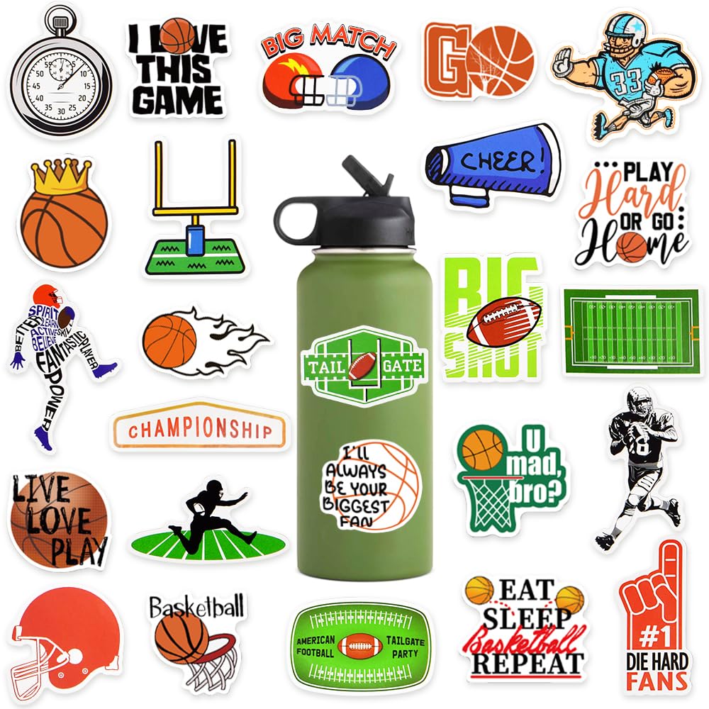 BAIYINGMOER 100 Pcs sport Stickers for Boys teens Basketball Football Stickers for Water Bottles Waterproof Vinyl Stickers for laptop