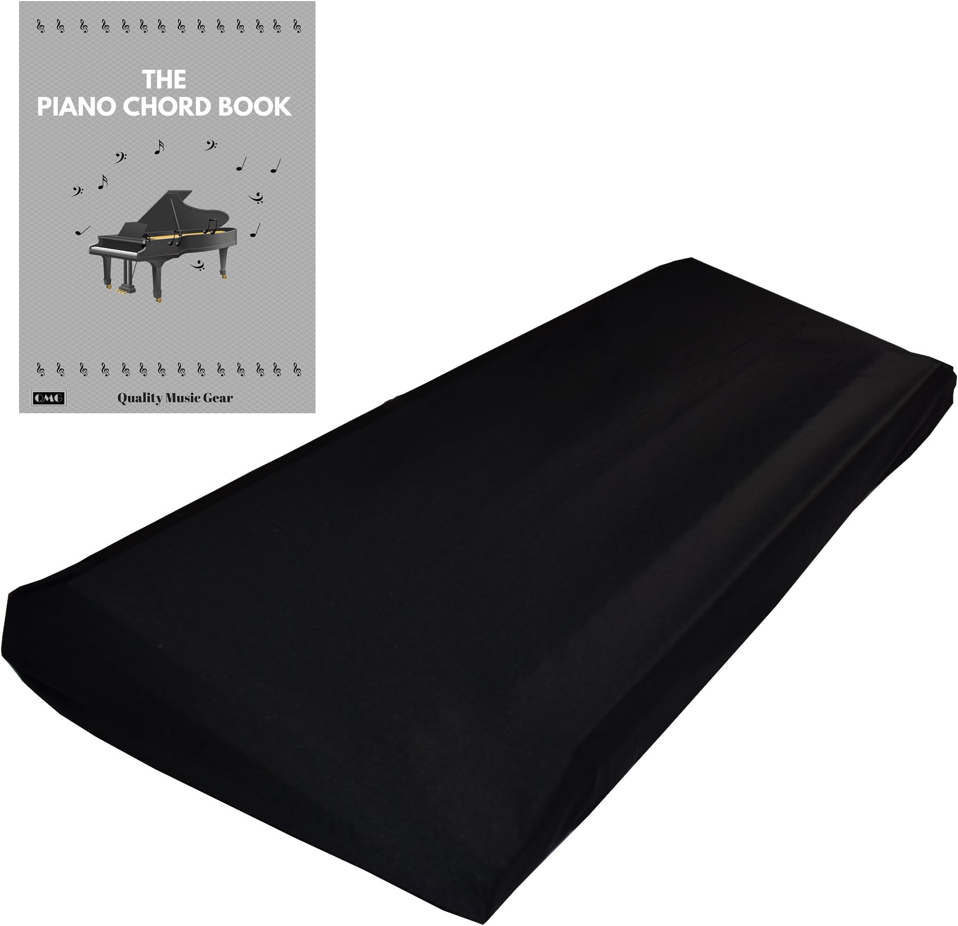 QMG Stretchable Keyboard Dust Cover for 88 Key-keyboard: Best for all Digital Pianos & Consoles – Adjustable Elastic Cord; Machine Washable – FREE Piano Chords Ebook – 49”×17”×6”.