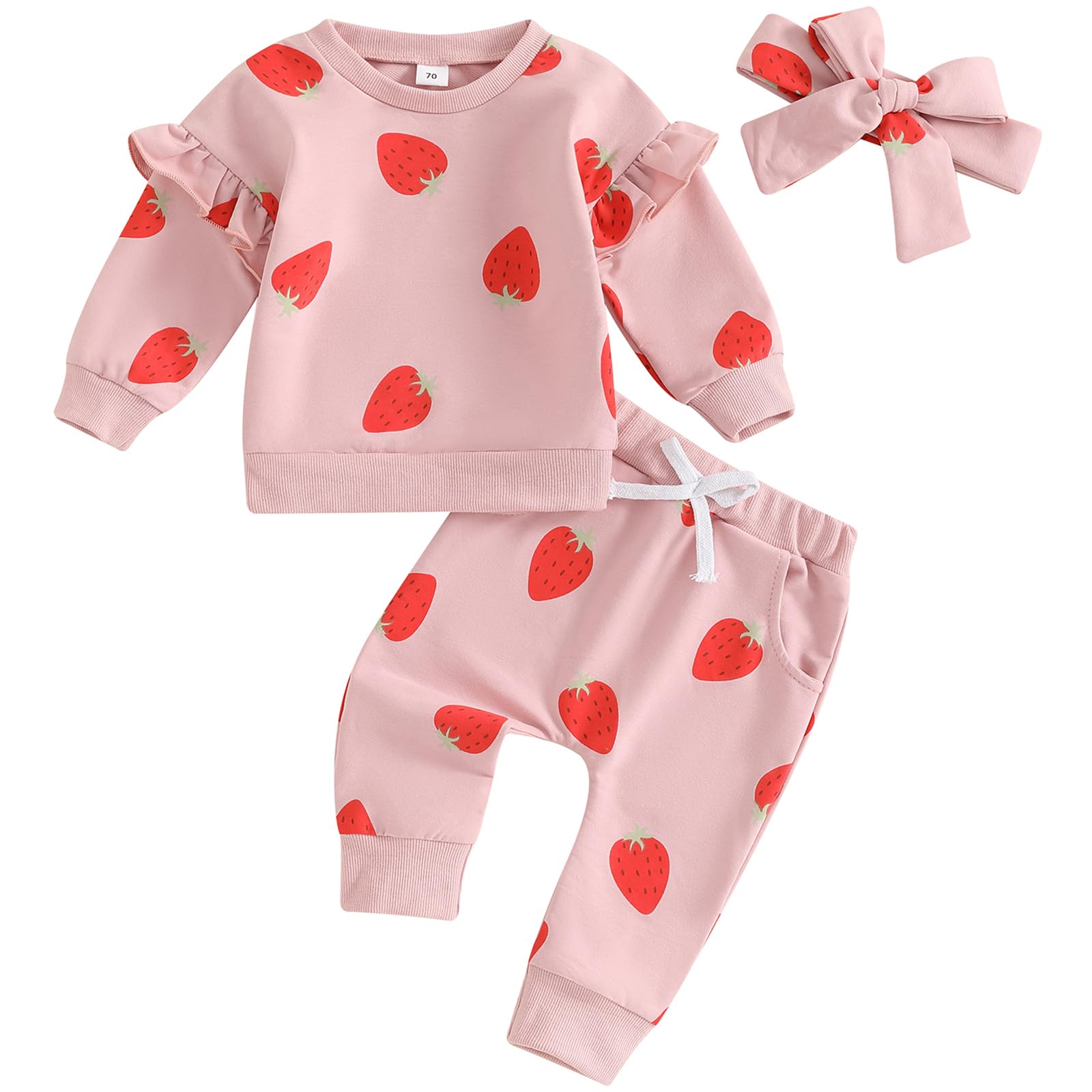 Mubineo Toddler Baby Girl Clothes Cute Flower Sweatshirt Outfits Fall Winter Long Sleeve Tops Pant Outfit Sweatsuit Set (Pink Strawberry, 0-6 Months)