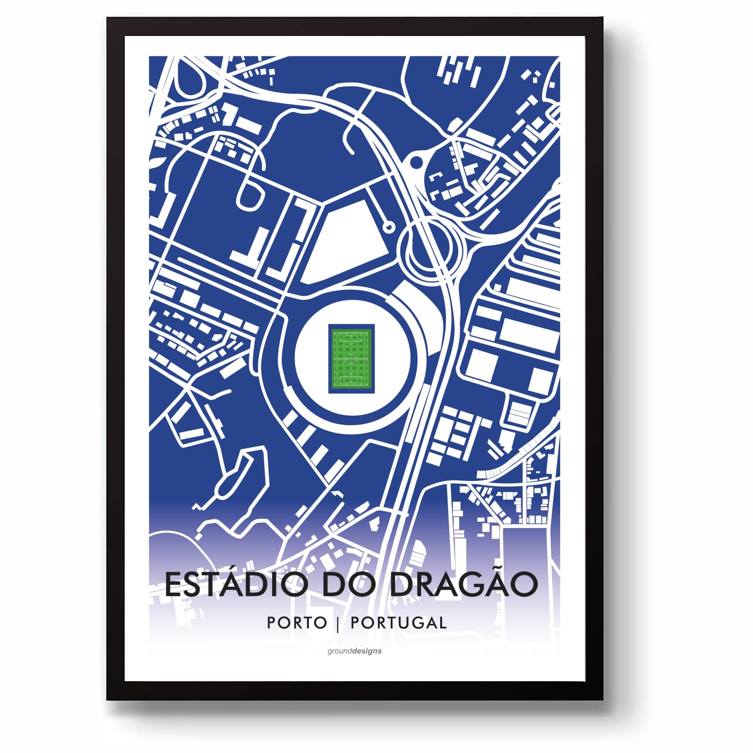 GroundDesigns FC Porto Fußball-Geschenk, Estádio Do DragÃo, Stadionkunst, ungerahmt, A3, Druck Karte Portugal