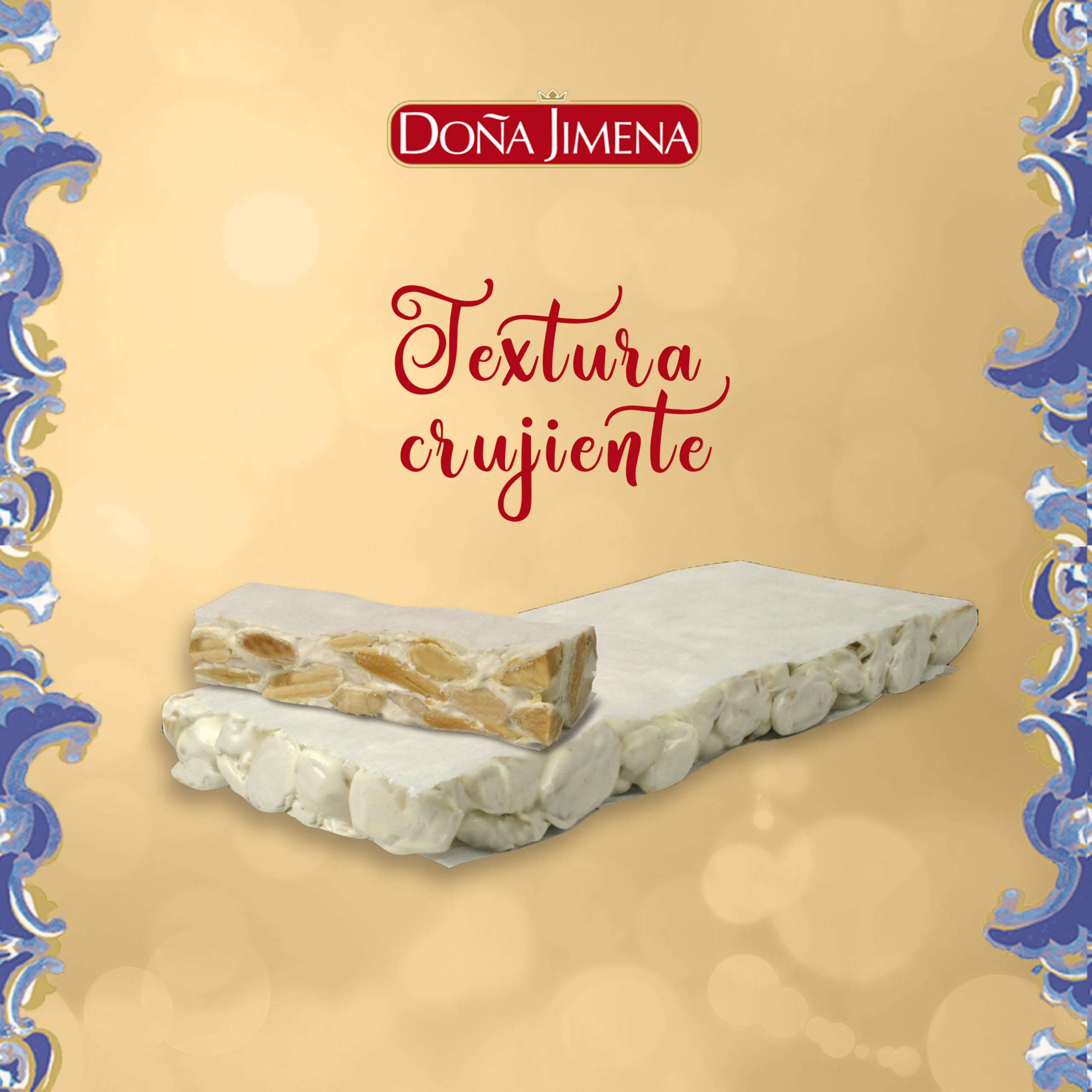 DOÑA JIMENA - Turrón Duro Extra con Almendra Miel y Clara de Huevo, Textura Crujiente, Típico Dulce Navideño Calidad Suprema Sin Gluten, Turrón Tradicional 150G