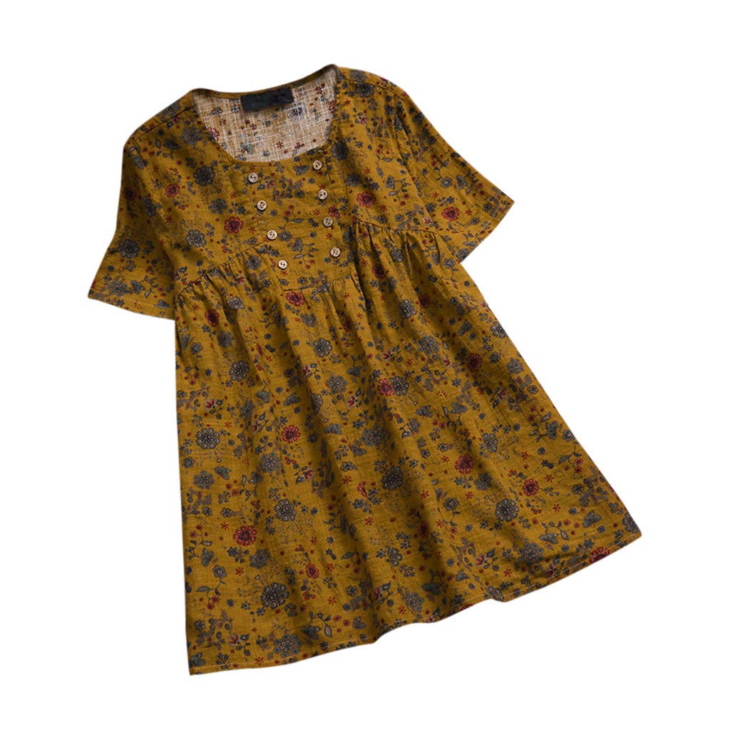 Tootu Womens O-Neck Tunic Lace Blouse Cotton and Linen Stitching