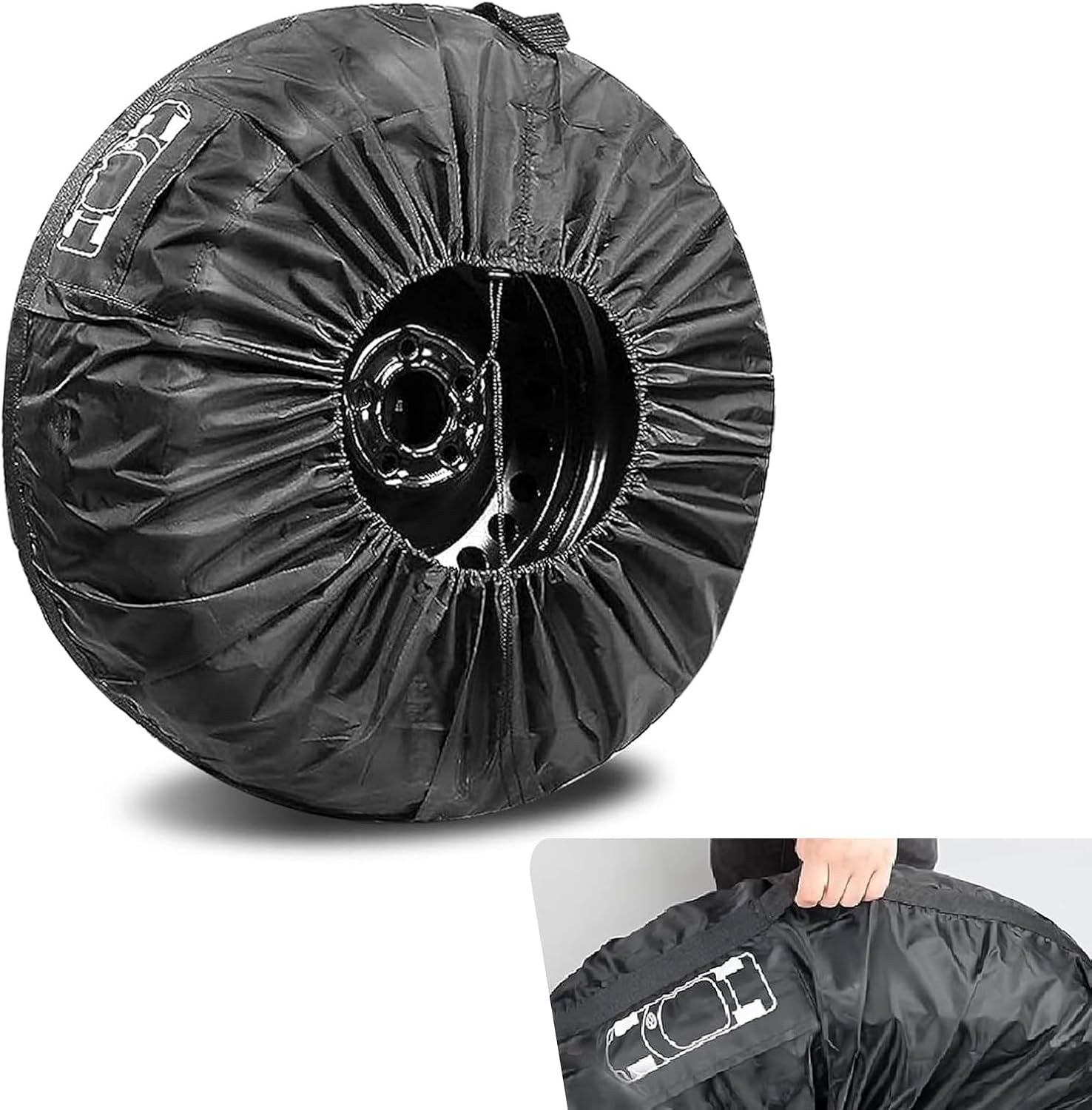 1 PC Spare Tire Cover, 190T Polyester Taffeta Spare Tire Protector with Pocket, 13"-18" Diameters Waterproof Wheel Storage Bag, Universal for Most Cars, Trucks, SUVs (Black #S)