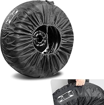 1 PC Spare Tire Cover, 190T Polyester Taffeta Spare Tire Protector with Pocket, 13"-18" Diameters Waterproof Wheel Storage Bag, Universal for Most Cars, Trucks, SUVs Black #S