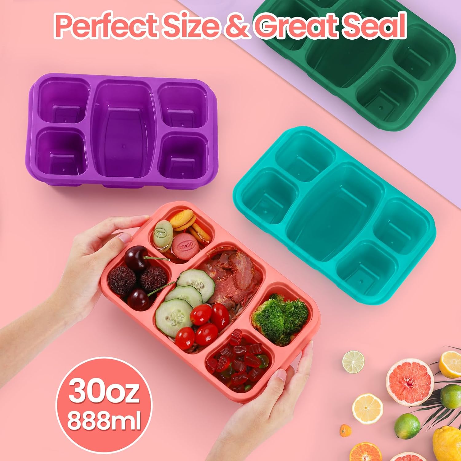 Bento Boxes Adult Lunch Containers 4 Pack, 5 Compartment Reusable Lunchable Containers for Kids, Stackable Snack Box With XXL Space for Sandwiches,Meal Prep for School - Image 4