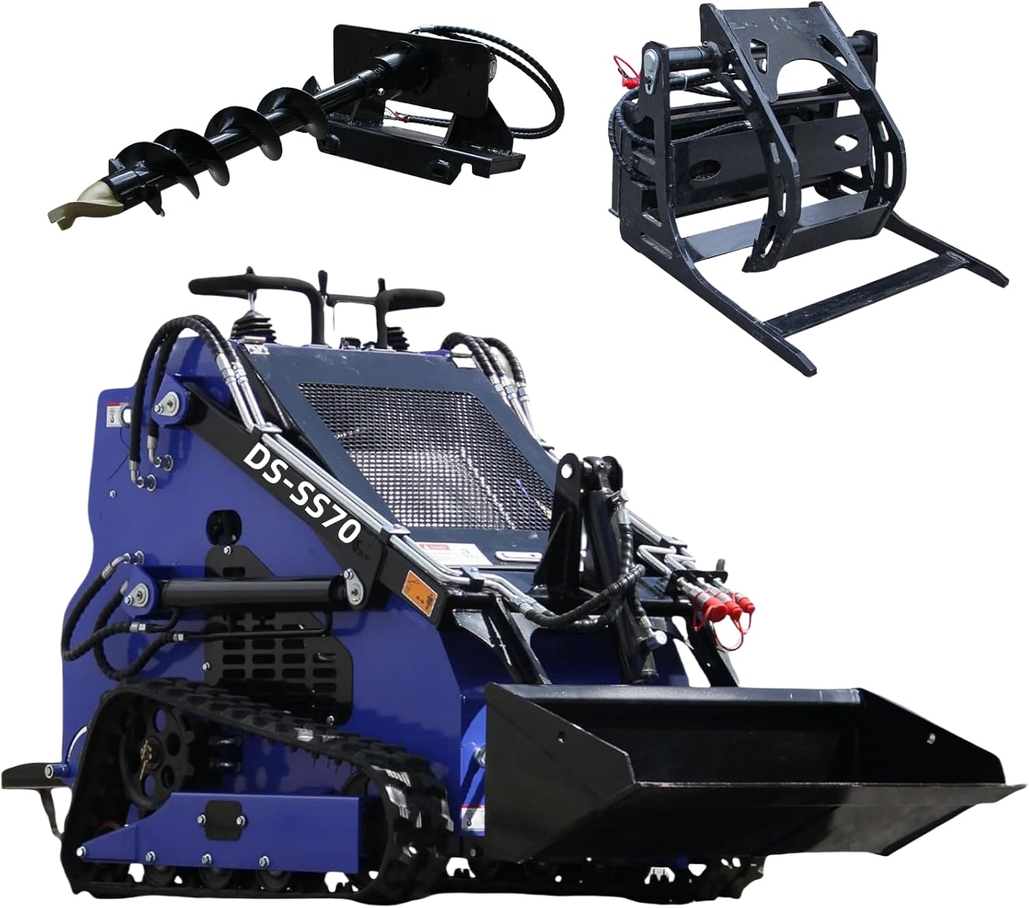 23 HP Compact Double Cooling Mini Skid Steer Loader DS-SS70, Standing-on Gasoline Crawler Skid Loader, Match Attachments, Used for Farm, Construction, US In Stock (Auger+Grapple)