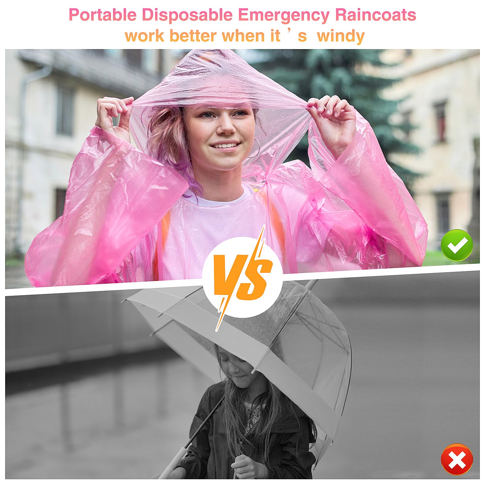 Liitrsh Lot de 30 ponchos de pluie pour adultes - Jetables - Imperméables - Avec crochet - En plastique - Pour le camping, le cyclisme en plein air - 5 couleurs, Rouge, rose rouge, jaune, bleu, bleu
