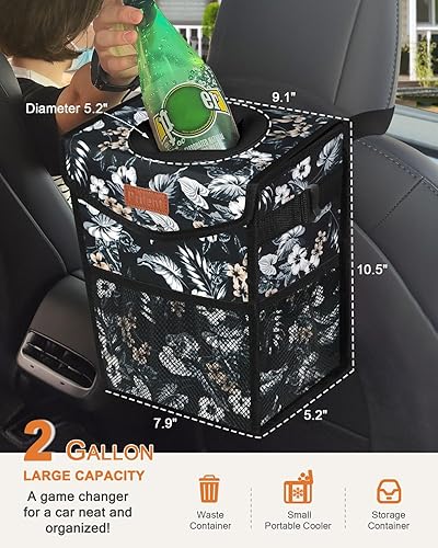 Vista 39 de Bote de basura para automóvil con tapa, bonito cubo de basura a prueba de fugas para colgar el vehículo, pequeño organizador portátil para asientos