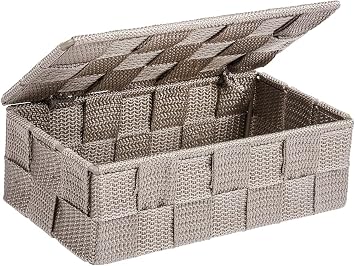 WENKO 22572100 Organizer Adria mini with lid Taupe - Aufbewahrungsbox, Badkorb mit Deckel, Polypropylene, 18 x 6.5 x 10 cm, Taupe
