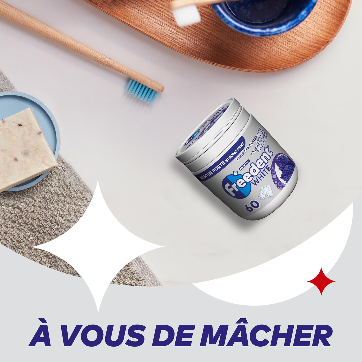 FREEDENT WHITE Chewing-Gum Menthe Forte Sans Sucres 60 dragées 84g
